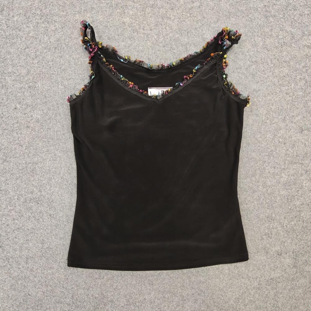 Vintage Joseph Ribkoff Tank Womens 4 Black Camisole Ruffle Slim Jersey 90s